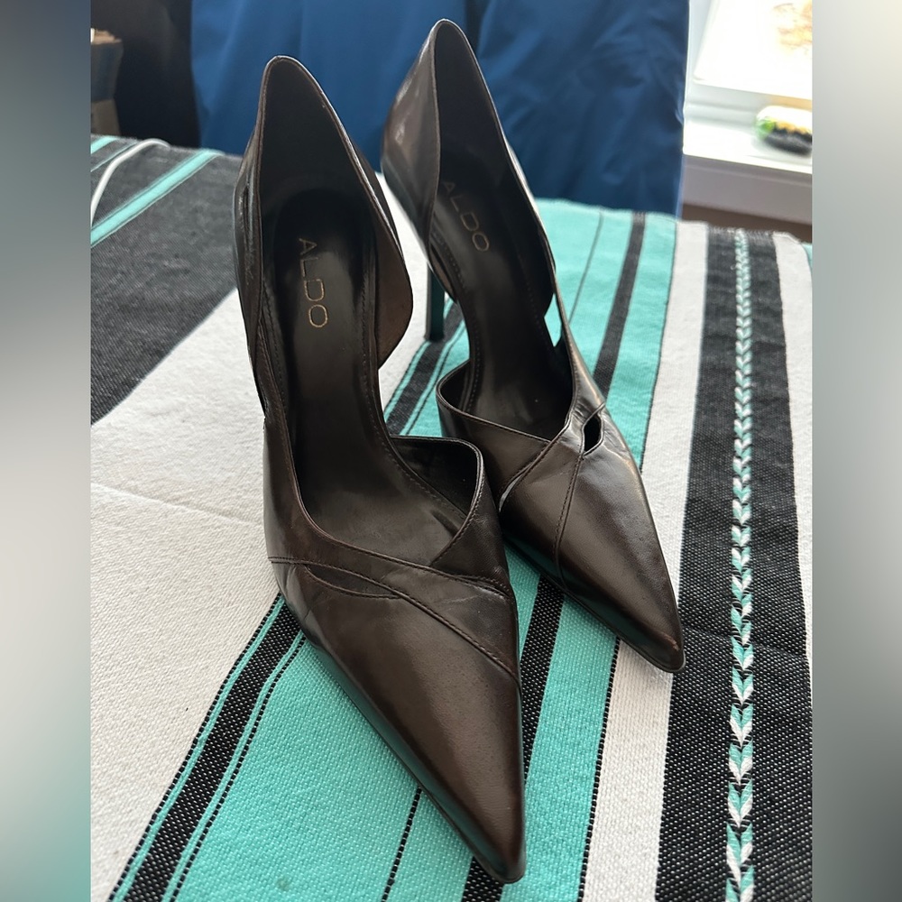 Brown cut out heels